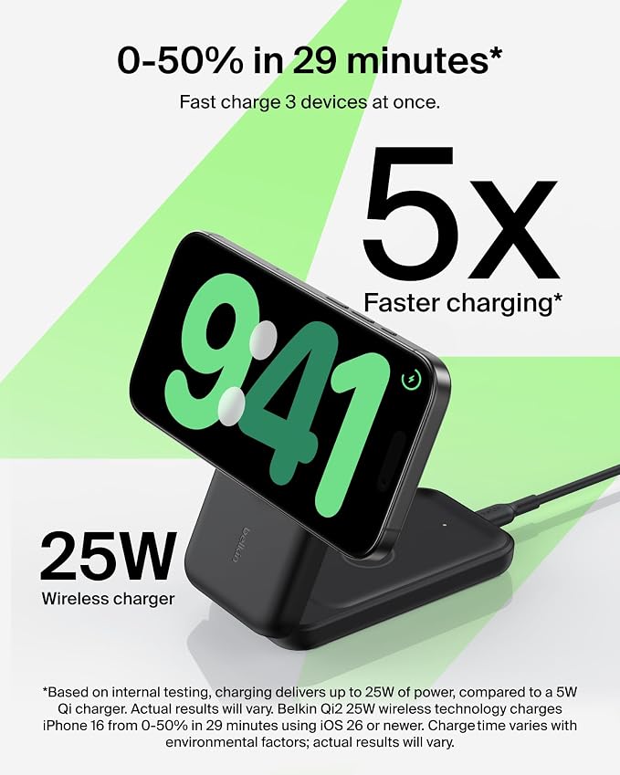 BoostCharge Pro 3-in-1 Magnetic Wireless Charging Stand Black