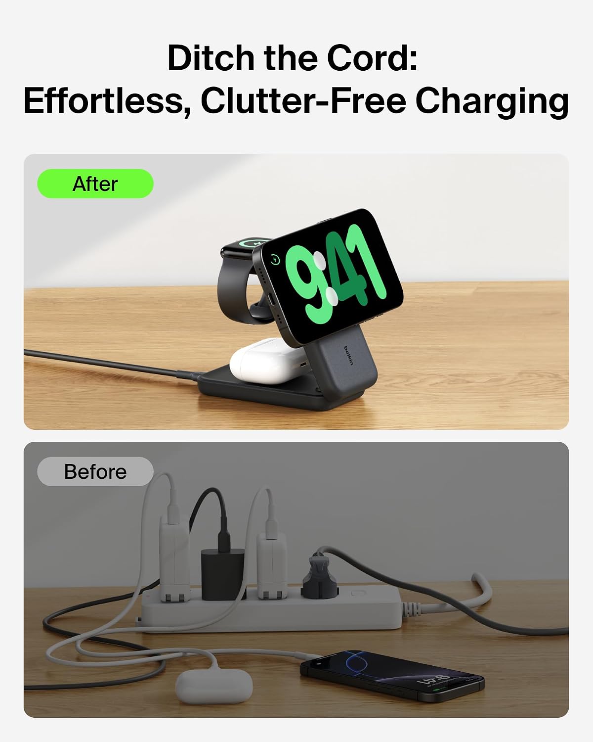 BoostCharge Pro 3-in-1 Magnetic Wireless Charging Stand Black