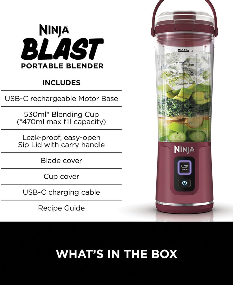 Ninja Blast Portable Blender for Shakes & Smoothies | Cranberry BC151UKCR Redmond Electric Gorey