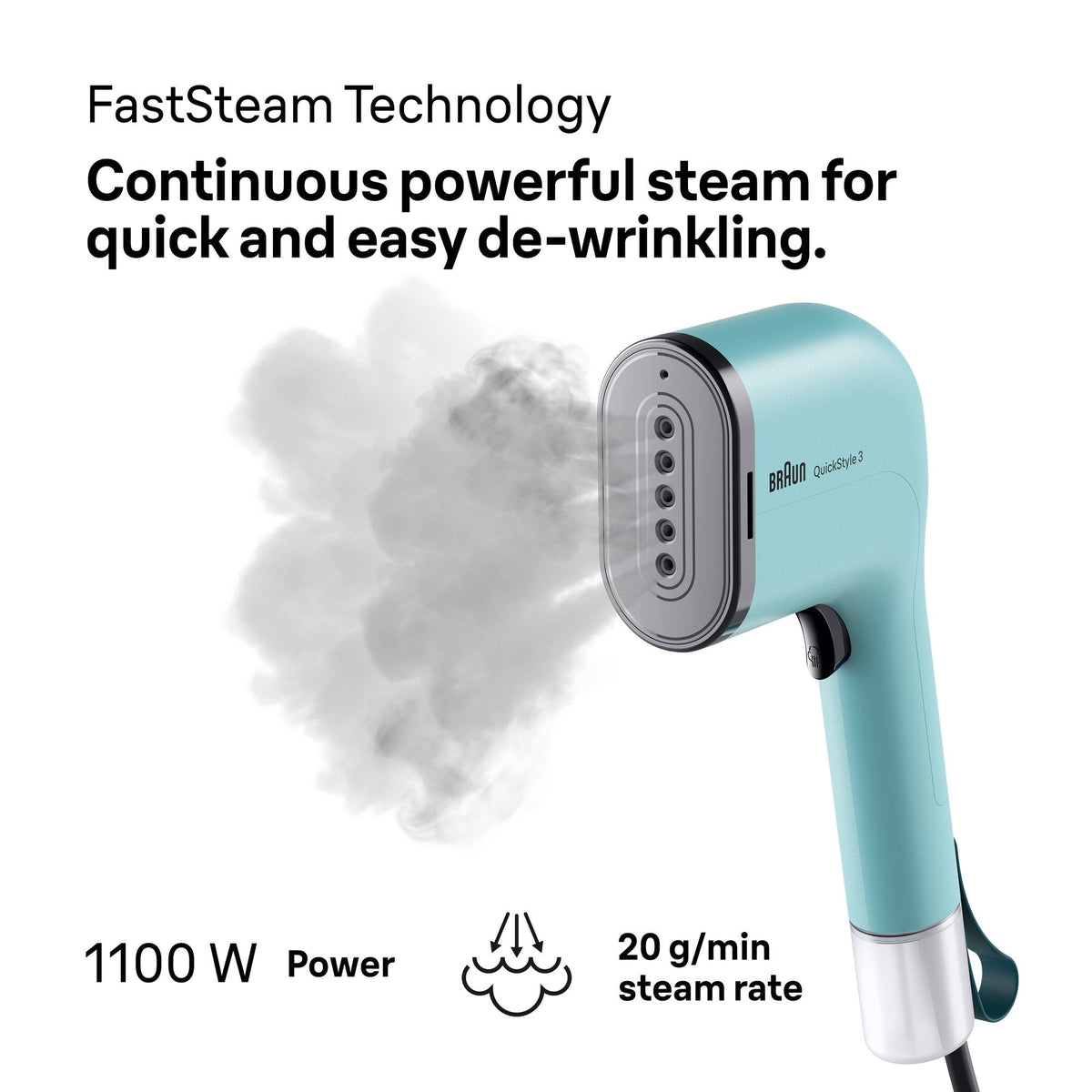 Braun QuickStyle 3 1100W Garment Steamer, Green GS3013GR