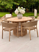Cairns 4-Piece Rattan & Wood Dining Set with Round Acorn Table