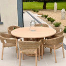 Cairns 6-Piece Rattan & Wood Dining Set with Round Acorn Table - HUCCARNS6D