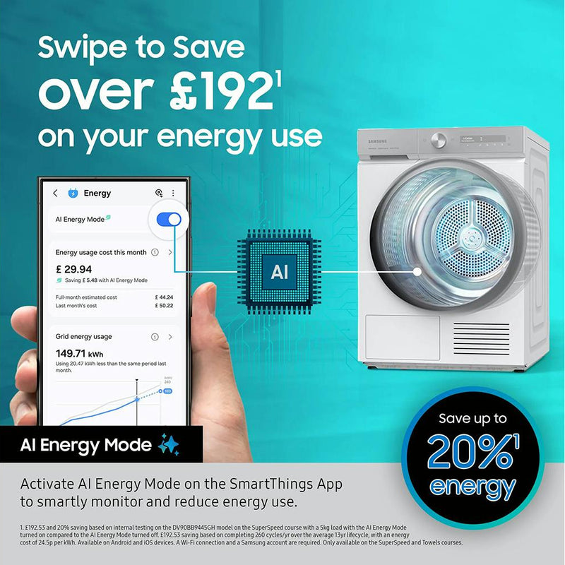 Samsung Series 6 AI Energy 9kg Heat Pump Tumble Dryer | Black - DV90DG6845LBU1 Redmond Electric Gorey