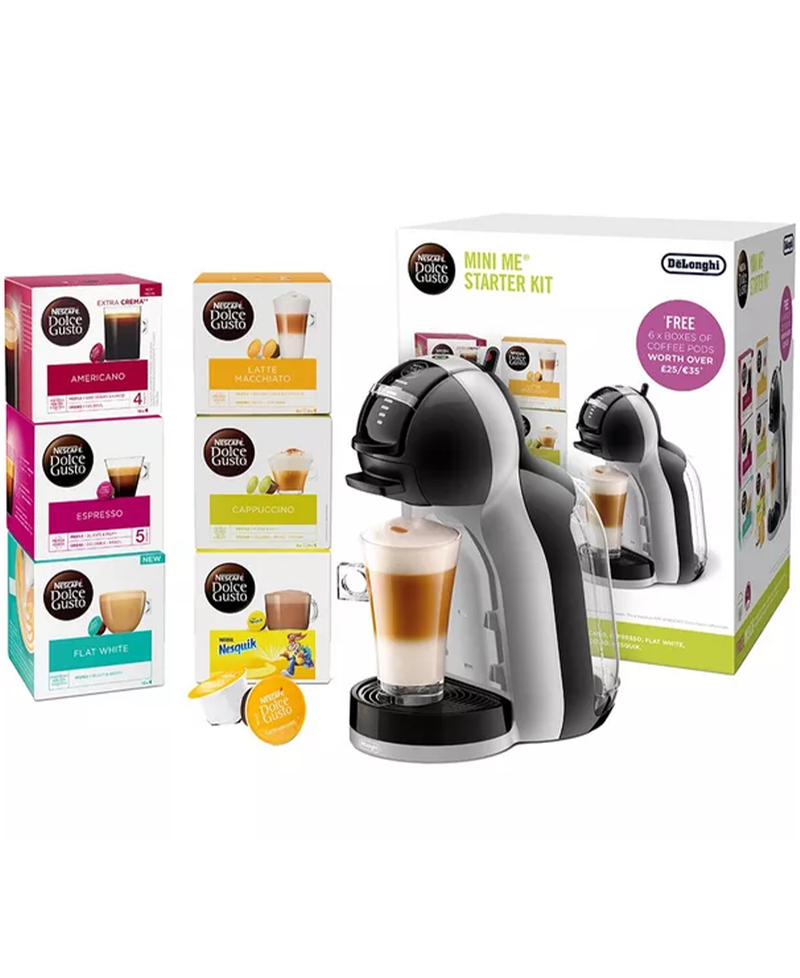 De'Longhis Dolce Gusto Mini Me Coffee Machine Bundle with 96 Capsules | Black/Grey Redmond Electric Gorey