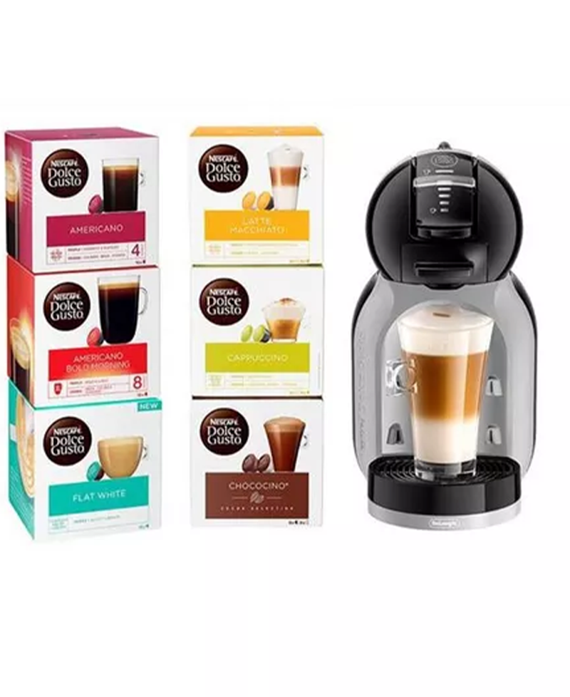 De'Longhis Dolce Gusto Mini Me Coffee Machine Bundle with 96 Capsules | Black/Grey Redmond Electric Gorey