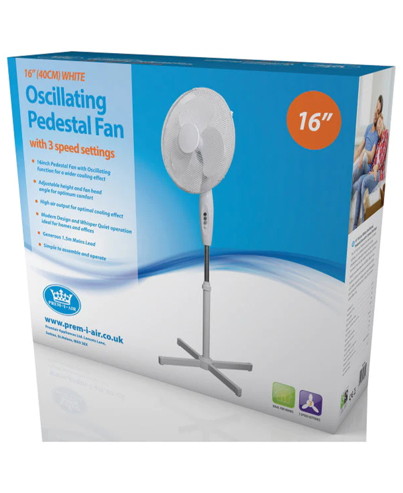 Prem-I-Air 16" Pedestal Oscillating Fan with 3 Speeds | White EH1795