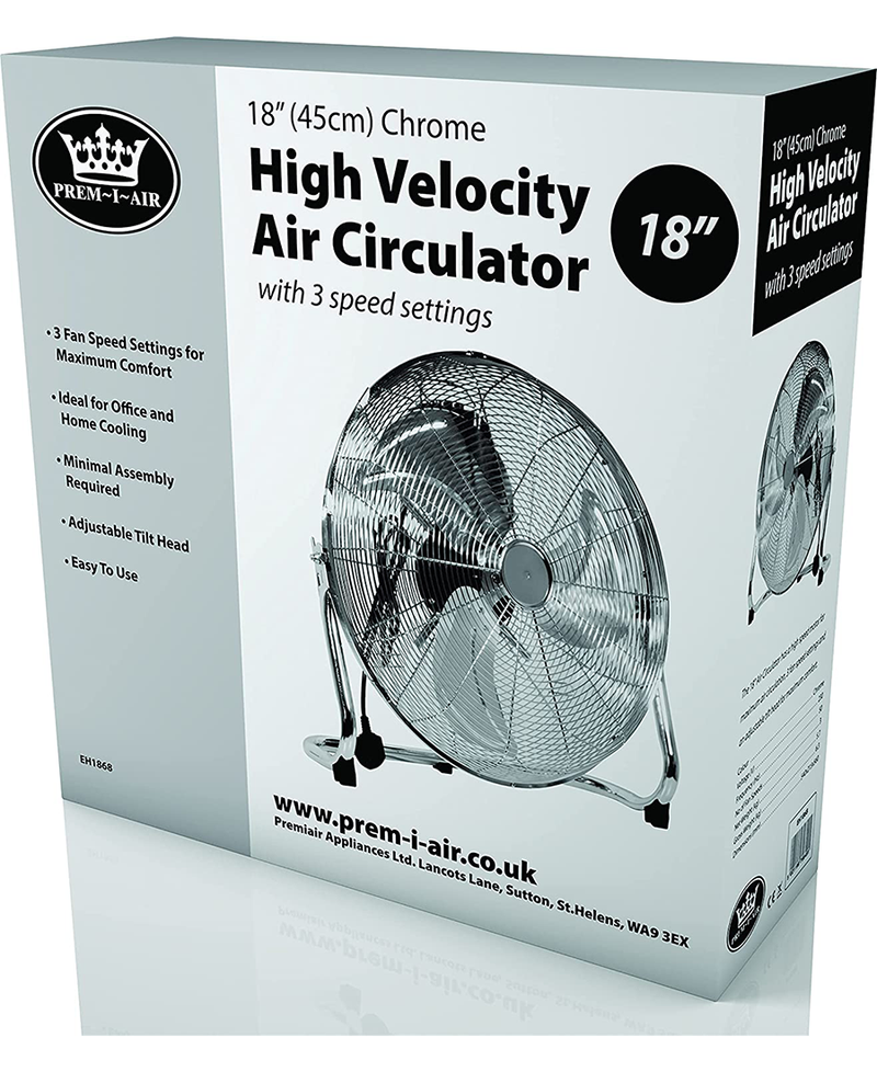Prem-i-air 18" 110W Air Circulator Fan with 3 Speeds | Chrome EH1868 Redmond Electric Gorey