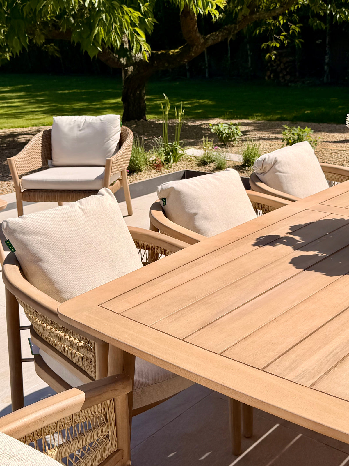 Hera 8 Seat Rattan Dining Wooden Set with Rectangular Table