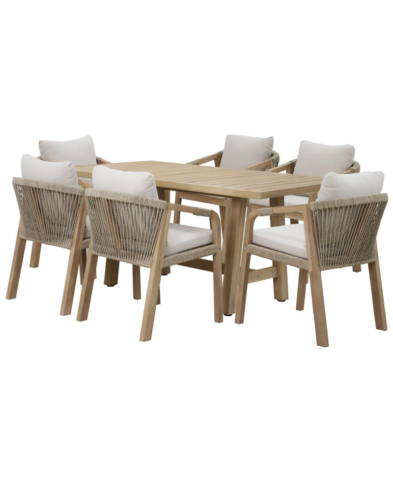 7 Piece Dining Set (Table + 6 Seats with Cushions)