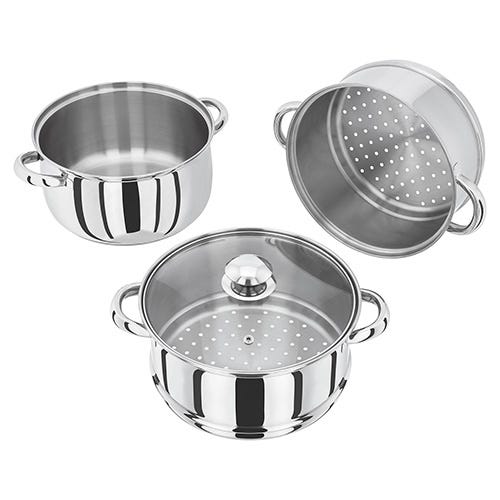 Judge Essentials 22cm 3-Tier Stainless Steel Steamer Set with glass LId HX04