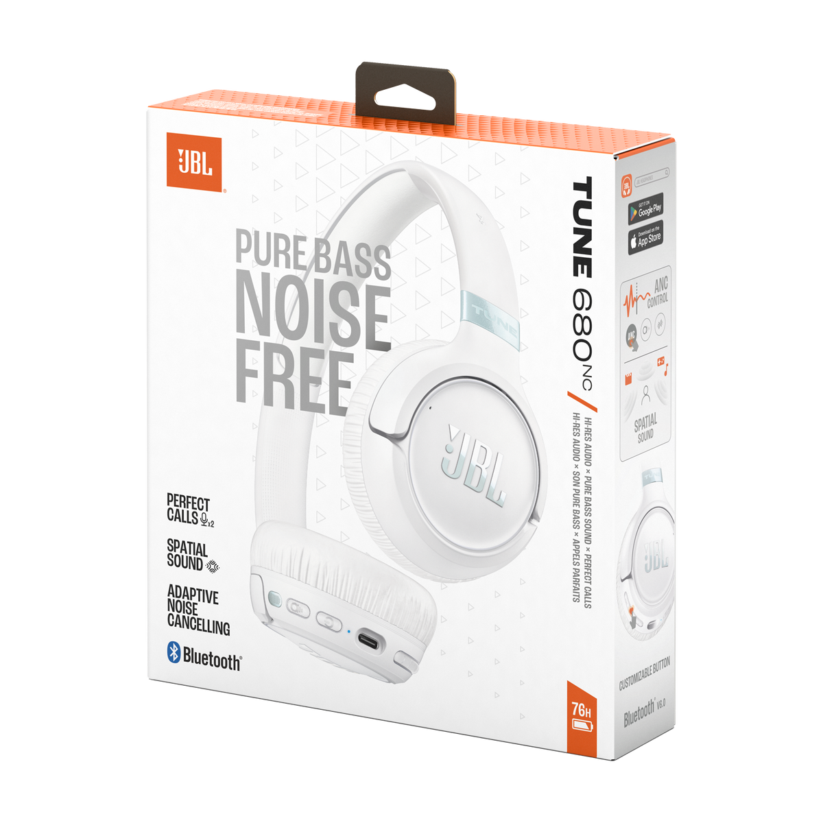 JBL Tune 680NC Wireless On-Ear Noise-Cancelling Headphones White product image