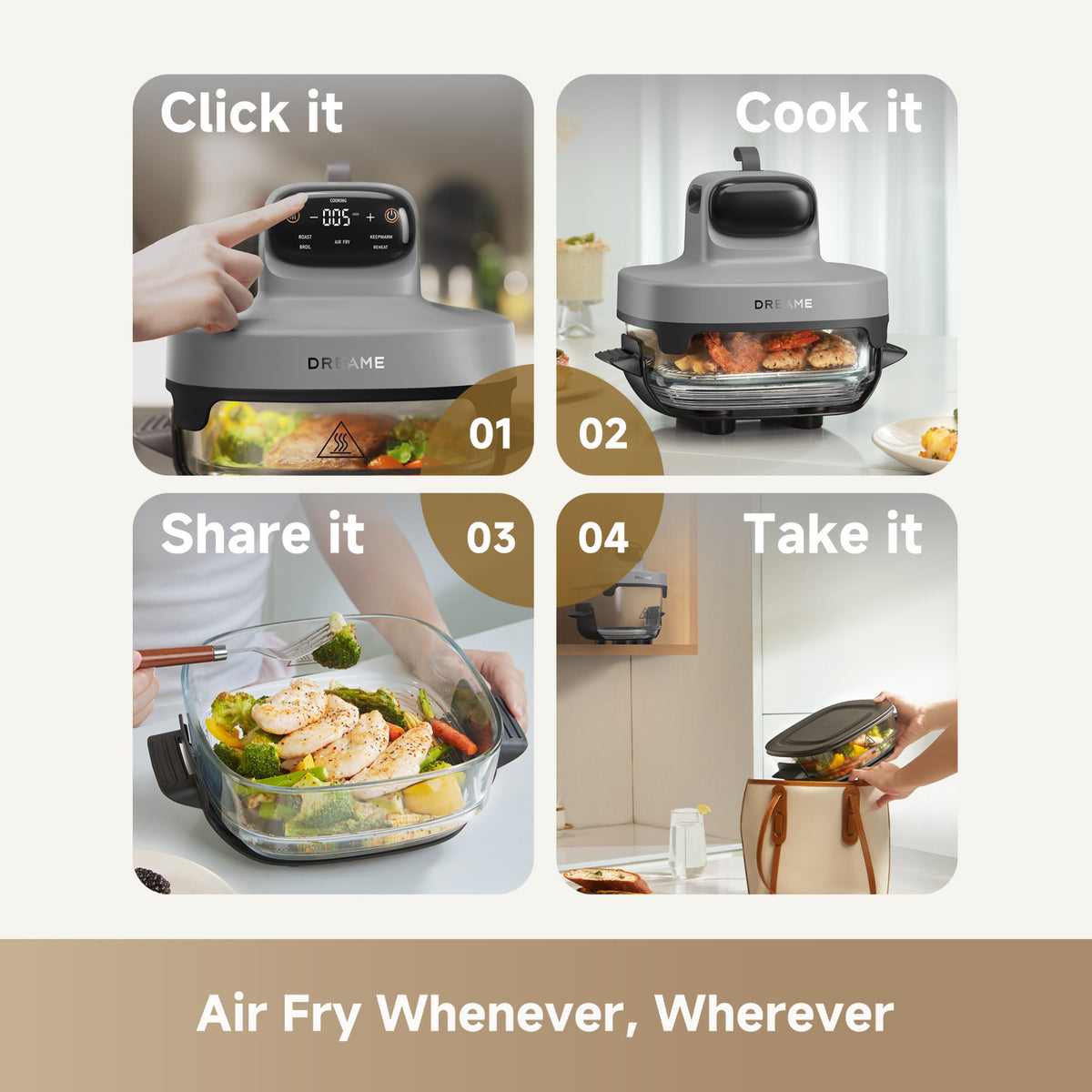 Tasti™AirF 5 in 1 Portable Air Fryer | Grey