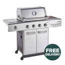 Jupiter 4 Burner Hybrid BBQ with Chopping Board | Stainless Steel + FREE Cover & Pizza Stone
