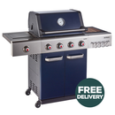 Jupiter 4 Burner Hybrid BBQ with Chopping Board | Blue