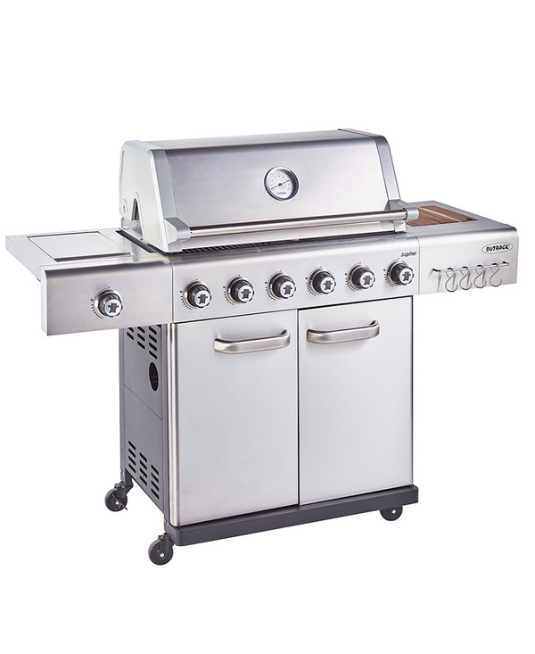 Outback Jupiter 6 Burner Hybrid BBQ with Chopping Board | Stainless Steel OUT370768 Redmond Electric Gorey