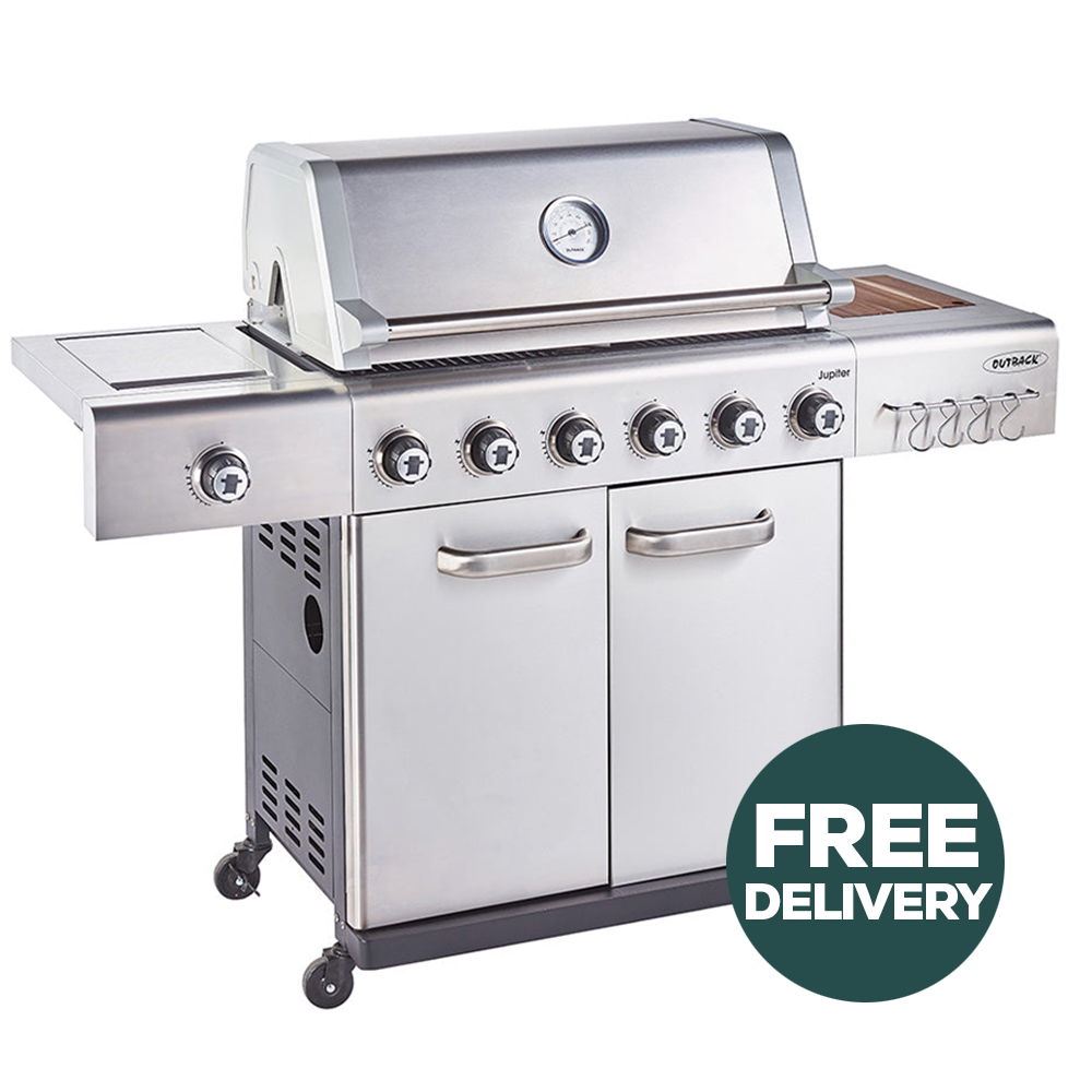 Jupiter 6 Burner Hybrid BBQ with Chopping Board | Stainless Steel - Redmond Electric