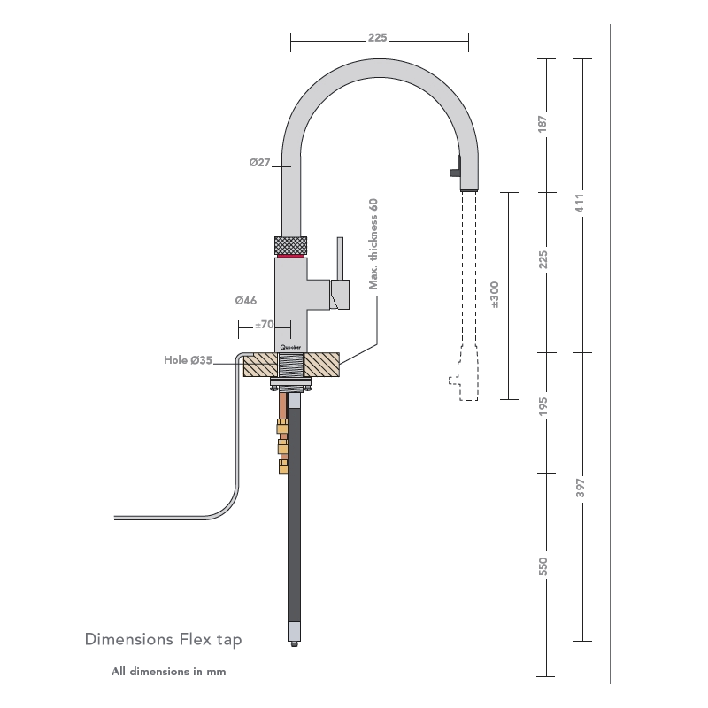 PRO3 Flex 3 in 1 Boiling Water Tap in Rose Copper