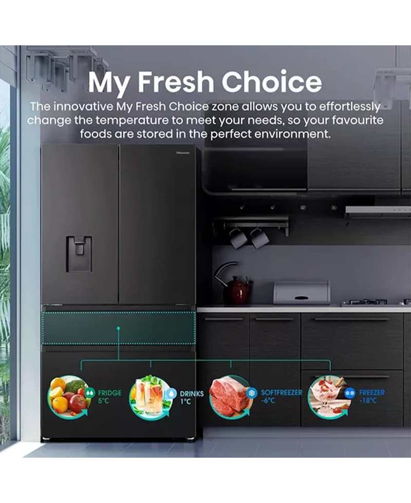 Hisense Pureflat French Door, American Fridge Freezer | Black Stainless Steel - RF749N4SWFE Redmond Electric Gorey