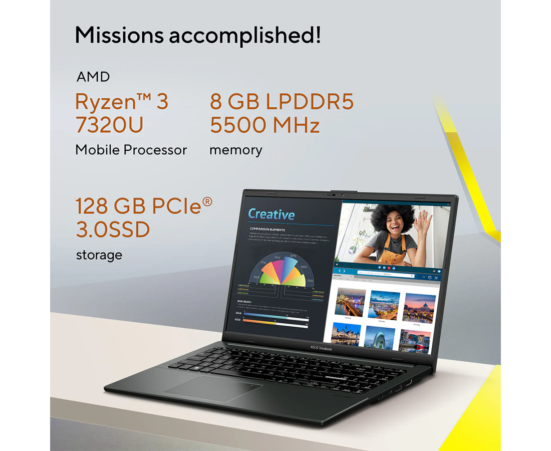 Asus Vivobook Go 15.6" AMD Ryzen 3 8GB | 128GB Laptop | Black SE1504FA-NJ715W Redmond Electric Gorey