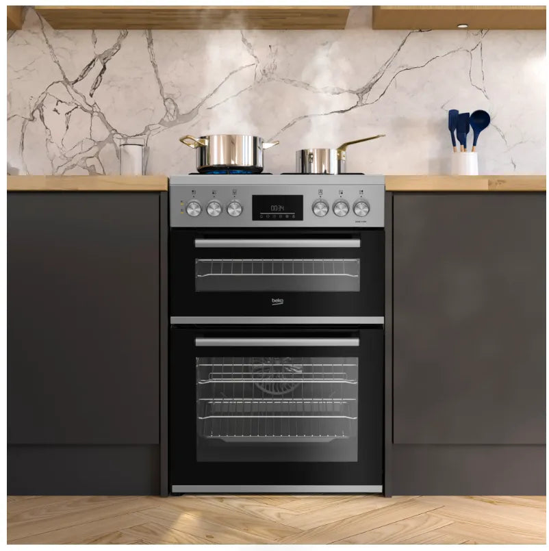 60cm Double Oven Electric Ceramic Cooker Silver