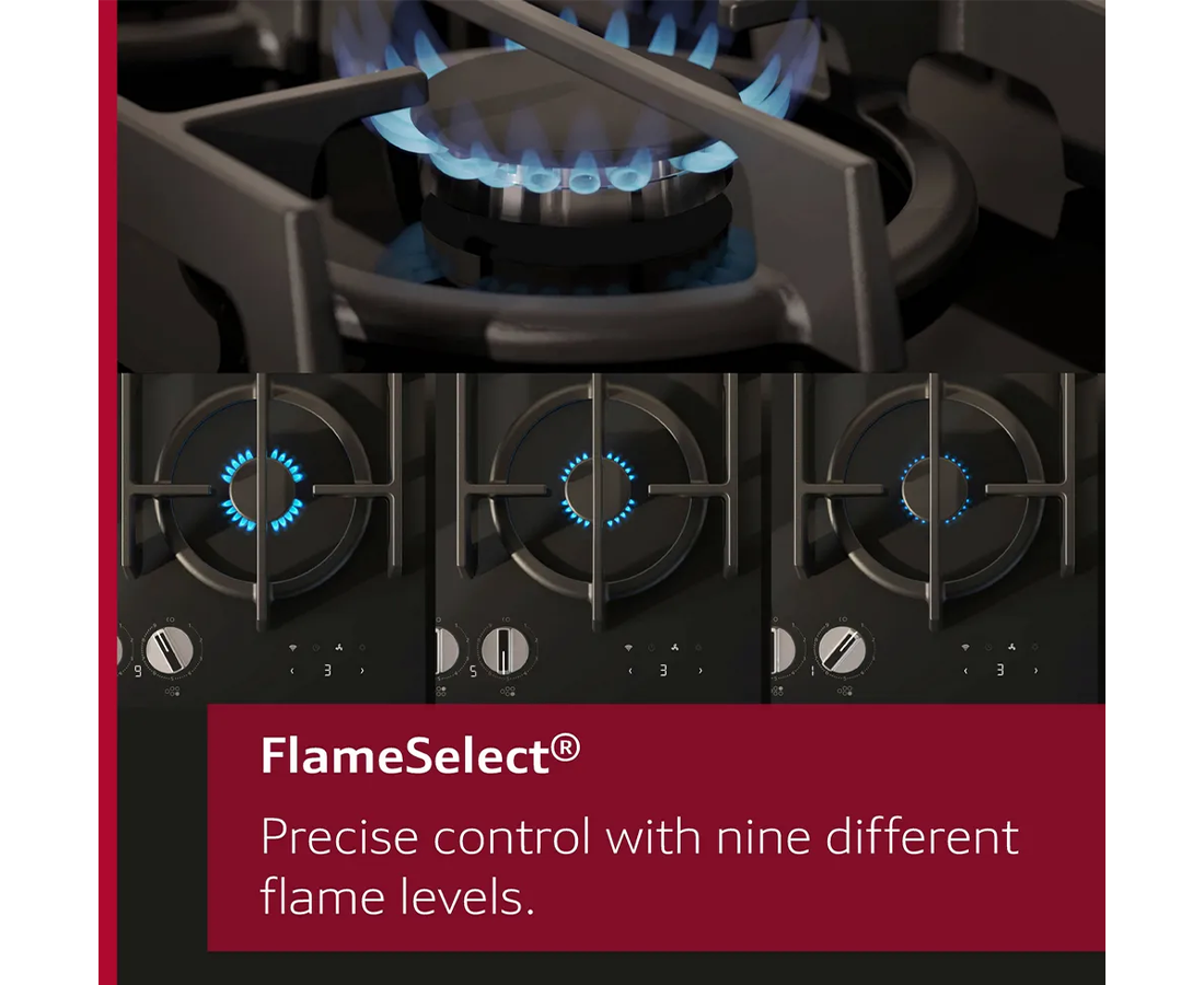 Neff N 70, 60cm Built-In Gas Hob with FlameSelect | Tempered glass, Black - T26PIP4S0 Redmond Electric Gorey