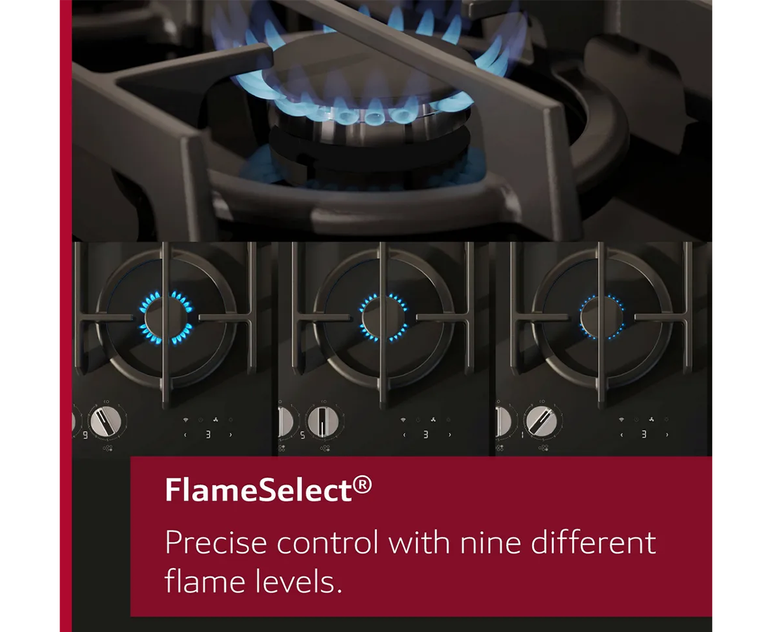Neff N 70, 75cm Built-In Gas Hob with FlameSelect | Tempered glass, Black - T27PIQ4S0 Redmond Electric Gorey