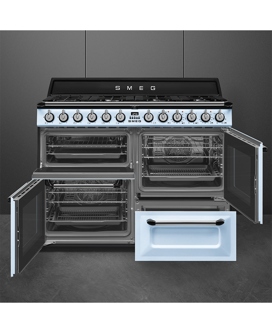 Smeg 110cm Traditional Dual Fuel Range Cooker | TR4110AZ | Pastel Blue Redmond Electric Gorey