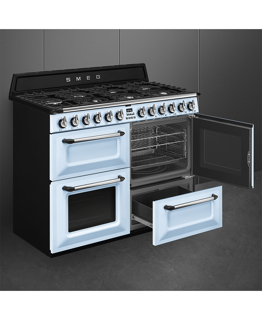 Smeg 110cm Traditional Dual Fuel Range Cooker | TR4110AZ | Pastel Blue Redmond Electric Gorey