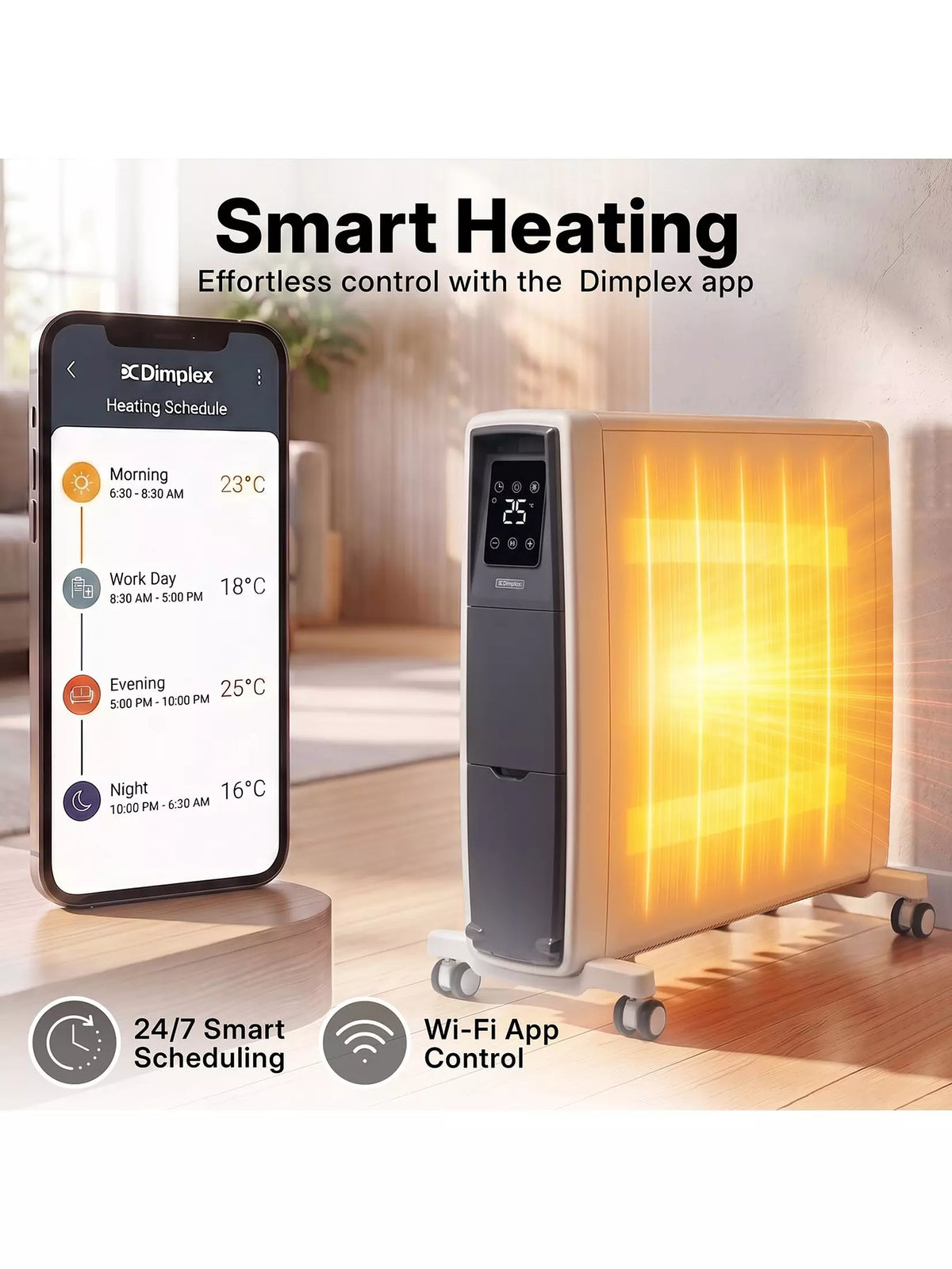 3kW Smart Oil-Free Column Radiator with Wi-Fi & LED Touchscreen – White | FUT3001