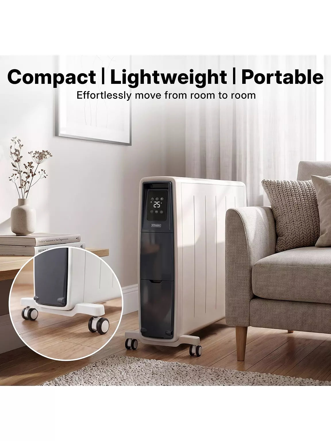 3kW Smart Oil-Free Column Radiator with Wi-Fi & LED Touchscreen – White | FUT3001