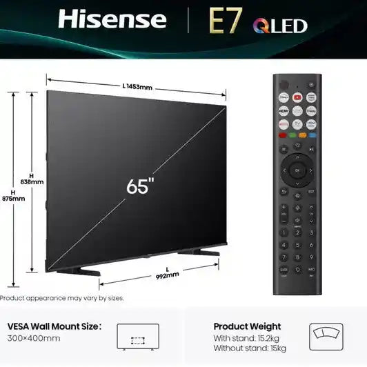 Hisense E7Q 65” QLED 4K Smart AI TV 65E71Q
