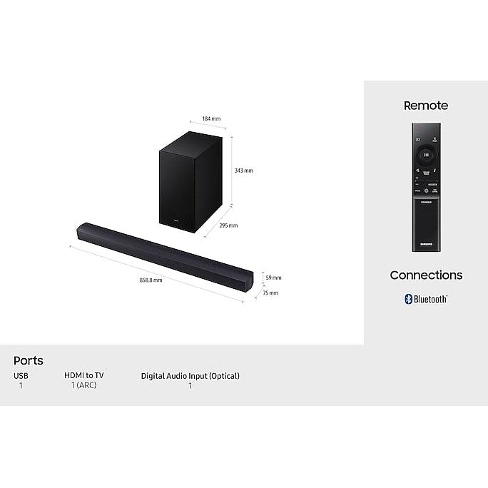 B450F B-Series 2.1-Channel Soundbar with Wireless Subwoofer | Black
