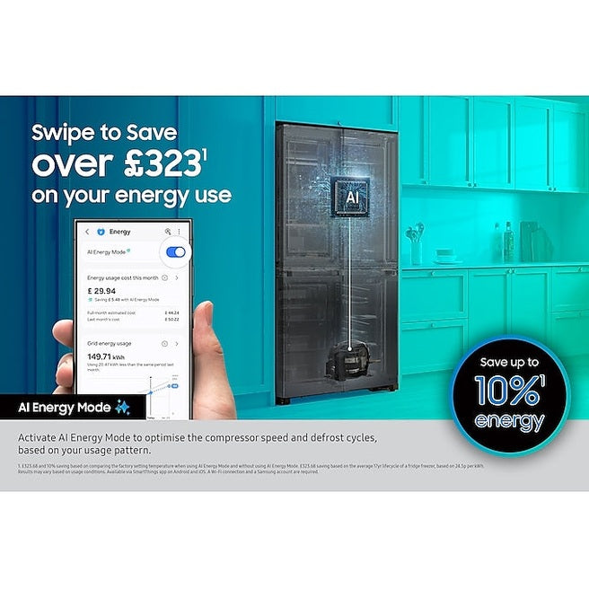 Samsung Family Hub AI Vision Inside French Style Smart Fridge Freezer - Real Stainless | RF65DG9H0ESR/EU Samsung American Fridge Freezer Redmond Electric