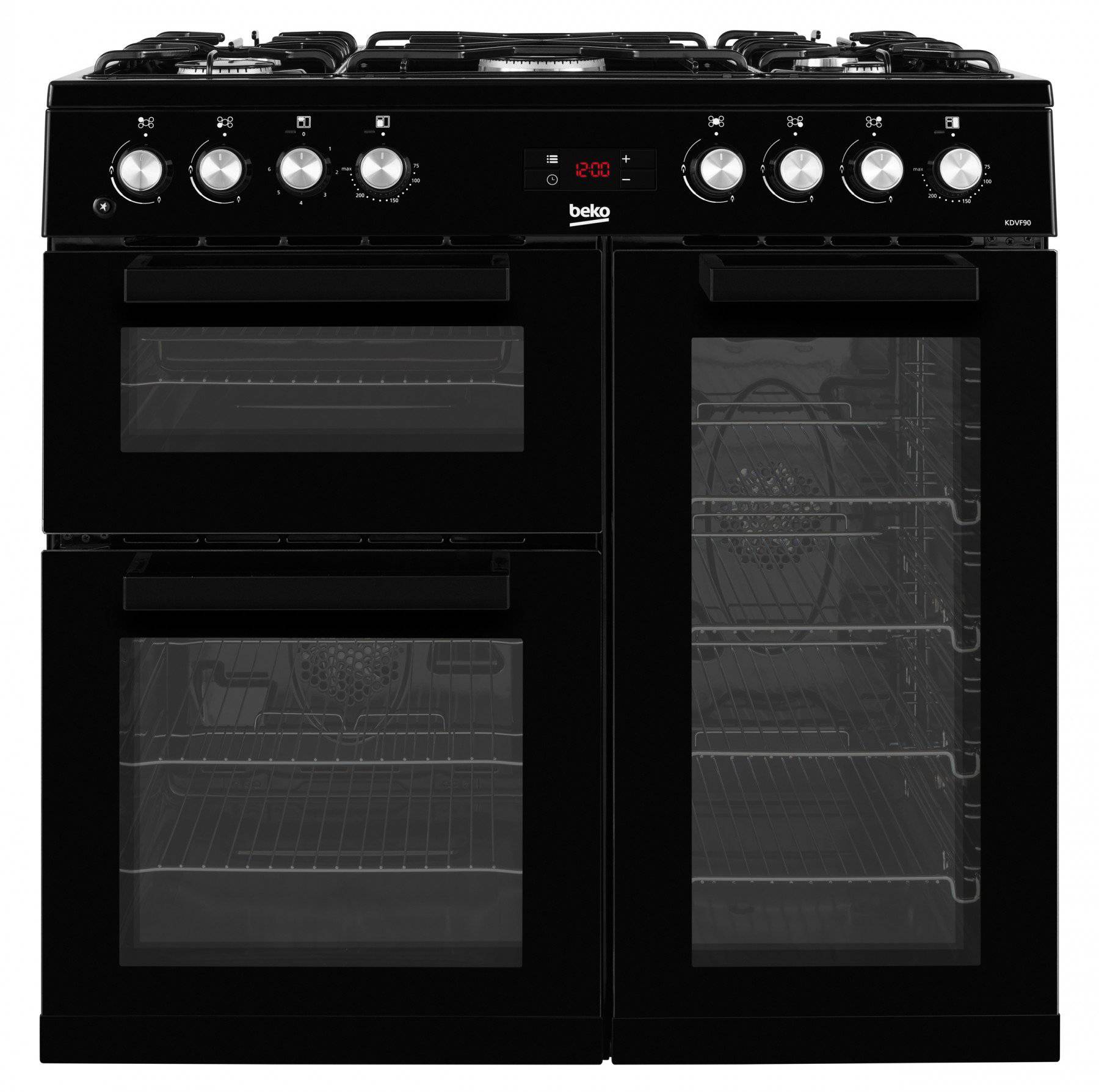 Beko 90cm Double Oven Dual Fuel Range Cooker Black KDVF90K